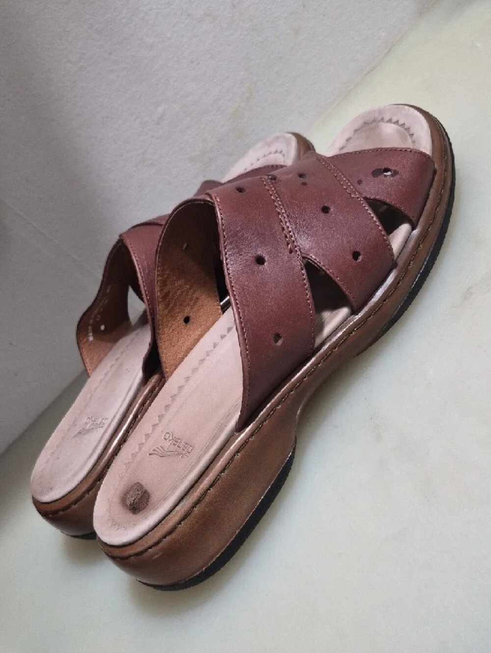 Dansko Brown Leather Cross-Strap Slide Sandals